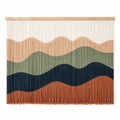 Wandteppich 120 x 120 cm aus Baumwollgarn in Natur Beige Grün Blau Terrakotta mit Bergmotiv
