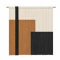 Wandteppich 100 x 100 cm Baumwollkordel Beige Schwarz Braun mit Holzstab im geometrischen Stil