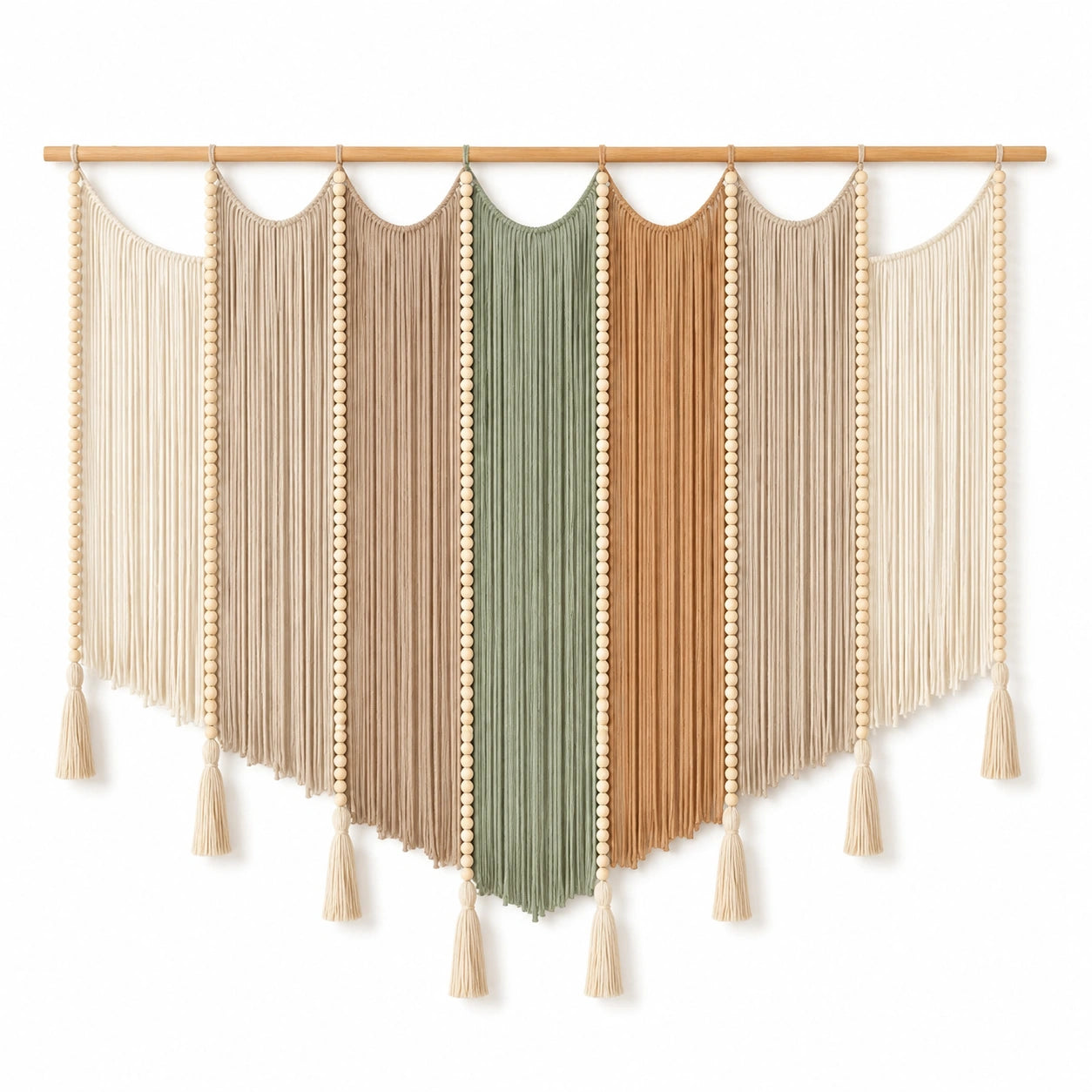 Wandteppich 120 x 100 cm Baumwolle Beige Grün Braun Boho mit Fransen