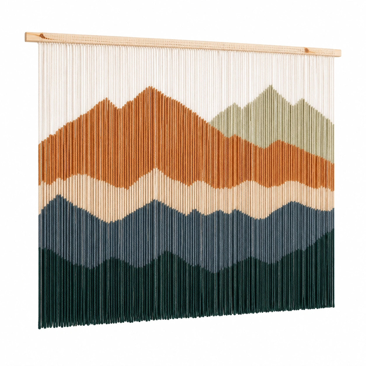 Wandteppich 100 x 100 cm Textilkordel und Holz in Beige Braun Grün Blau im Boho-Stil