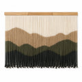 Wandteppich 100 x 90 cm aus Baumwollkordel und Holz in Creme/Beige/Grün/Schwarz im Bergstil