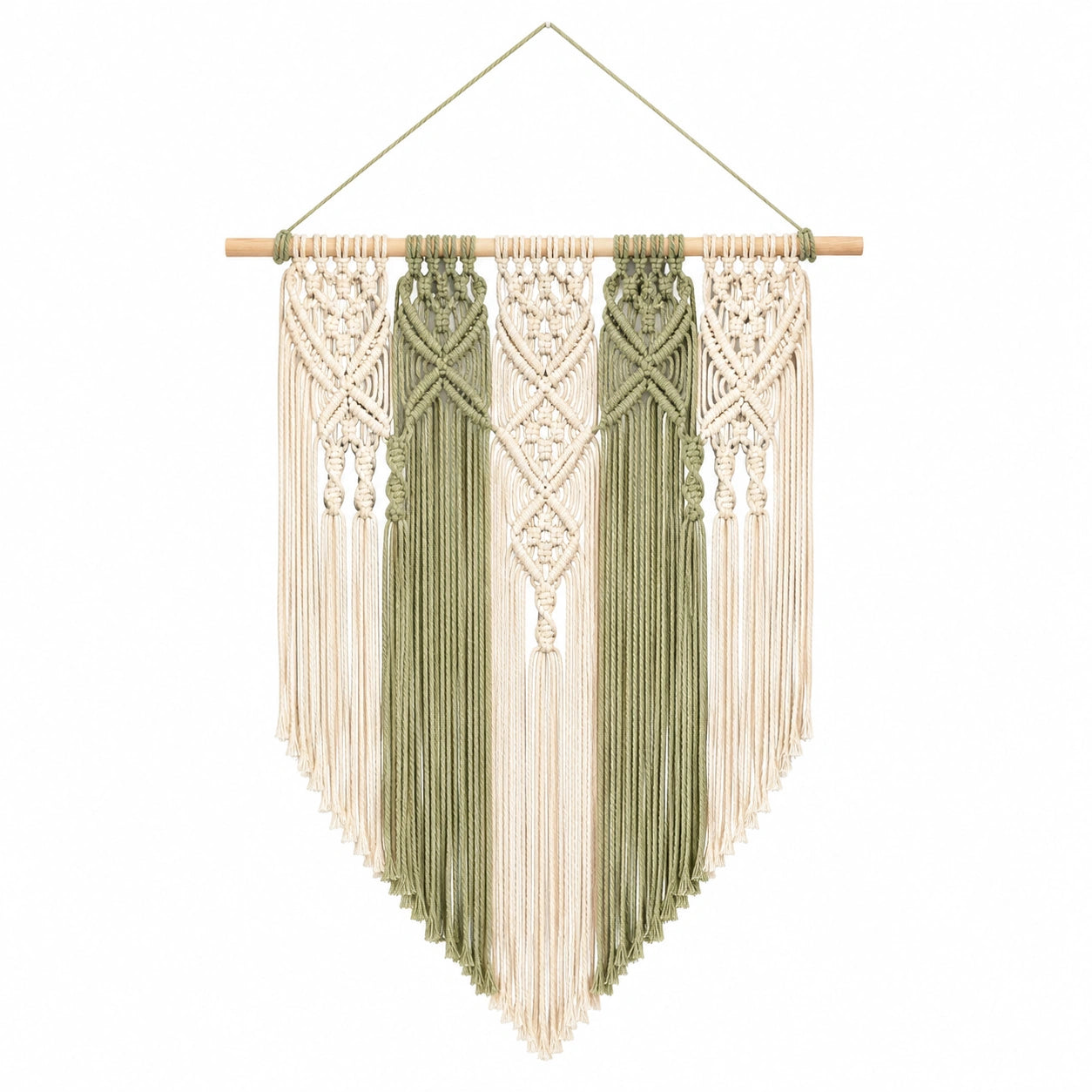Makramee Wandbehang 70 x 100 cm Baumwollkordel Grün Creme Boho Stil