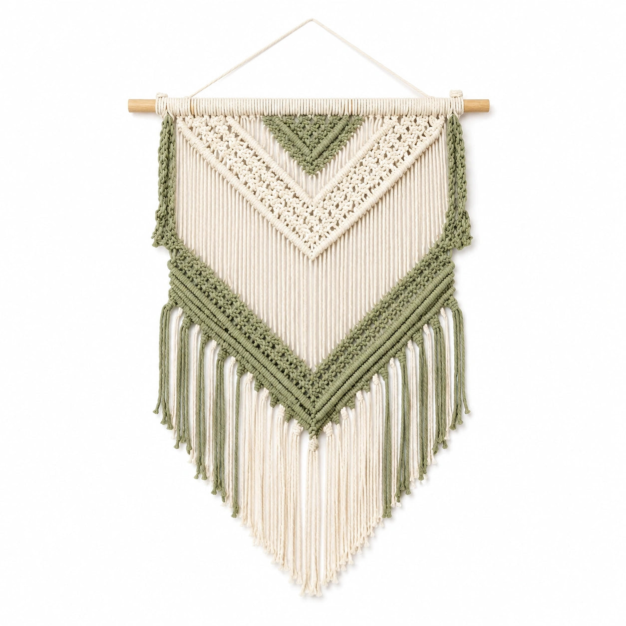 Makramee Wandbehang 50 x 90 cm Baumwolle Grün Creme Boho Wanddekoration