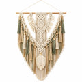 Makramee Wandbehang 50 x 90 cm aus Baumwolle in Beige Grün mit Holzstab im Boho-Stil
