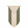 Makramee Wandbehang 50 x 95 cm aus Baumwolle in Creme Grün mit Holzstab im Boho Stil