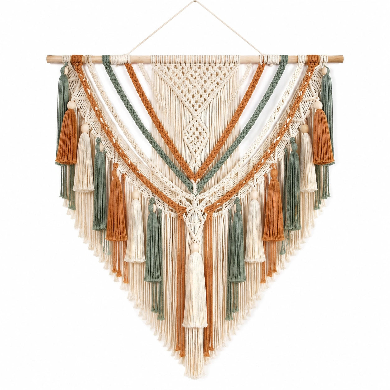 Makramee Wandteppich 90 x 110 cm Baumwolle Beige Grün Braun Boho Wanddekoration