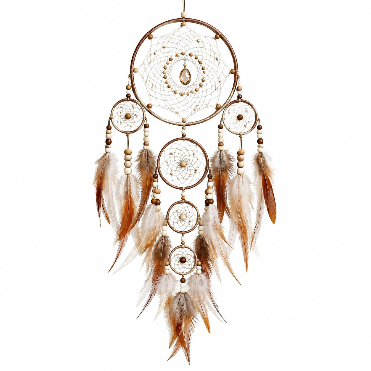 Traumfänger Wanddekoration 35 x 90 cm Braun Beige mit Federn Boho