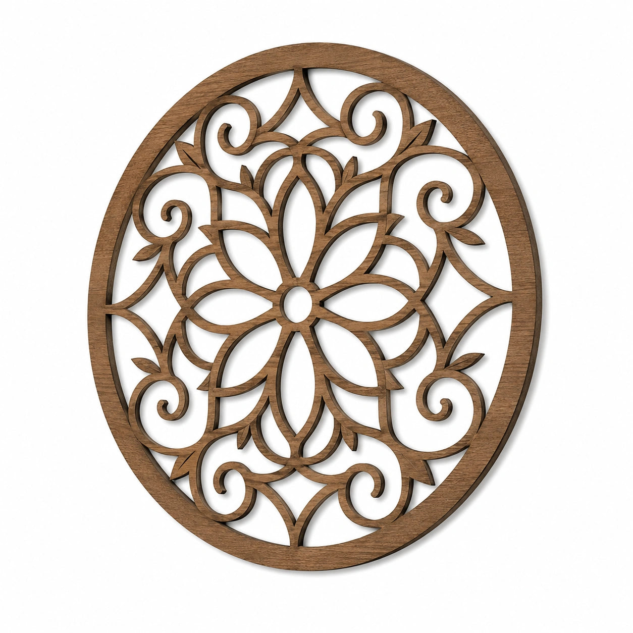 Wanddekoration 60 cm aus Holz in Braun mit floralem Ornamentmuster