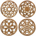 Wanddekoration 4er Set Durchmesser 40 cm Holz Naturbraun geometrisches Blumenmuster für Innenräume