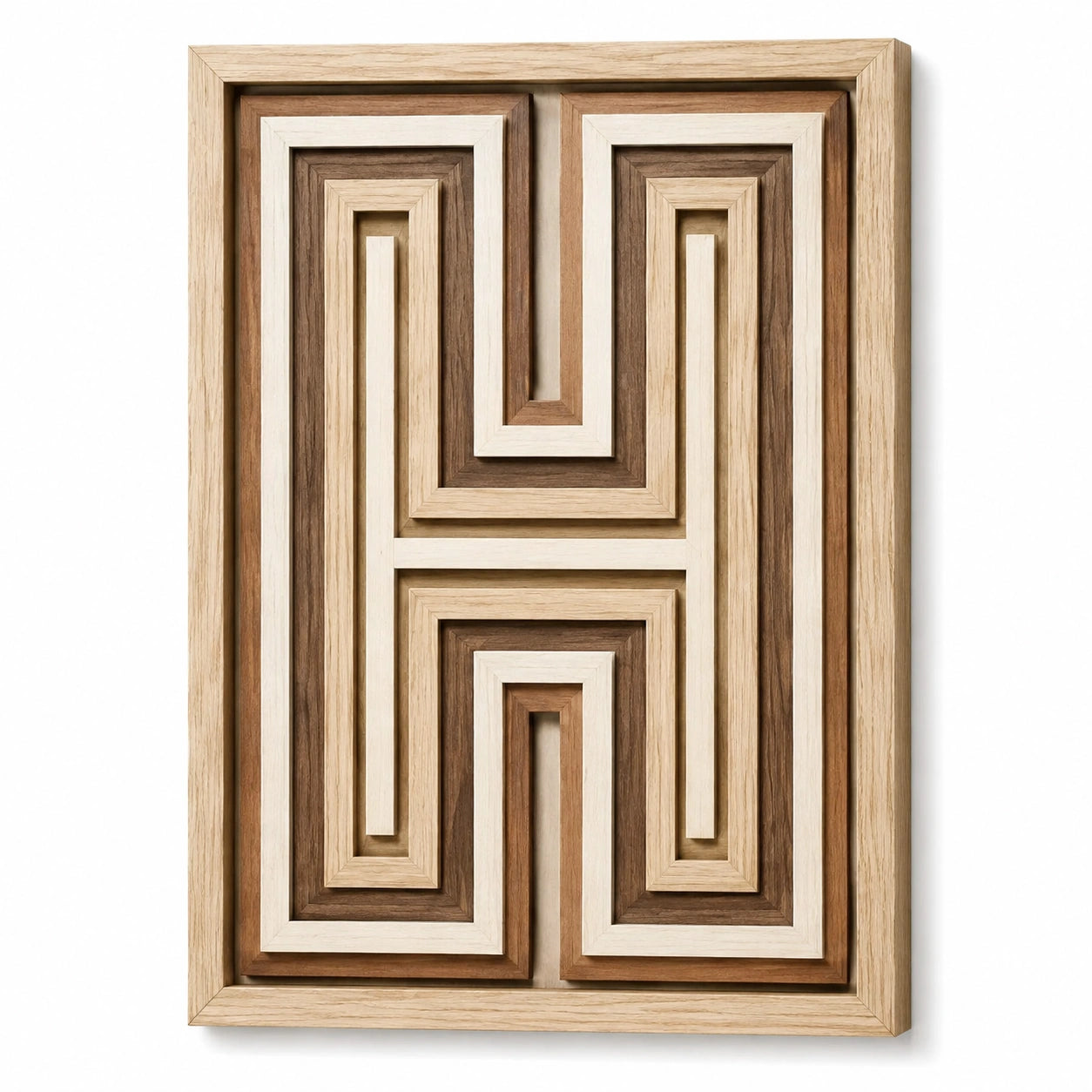 Wanddekoration 60 x 90 cm aus Holz in Naturbraun mit geometrischem Relief