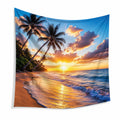Wandteppich 150 x 130 cm aus Polyester in Blau Orange mit Strandmotiv
