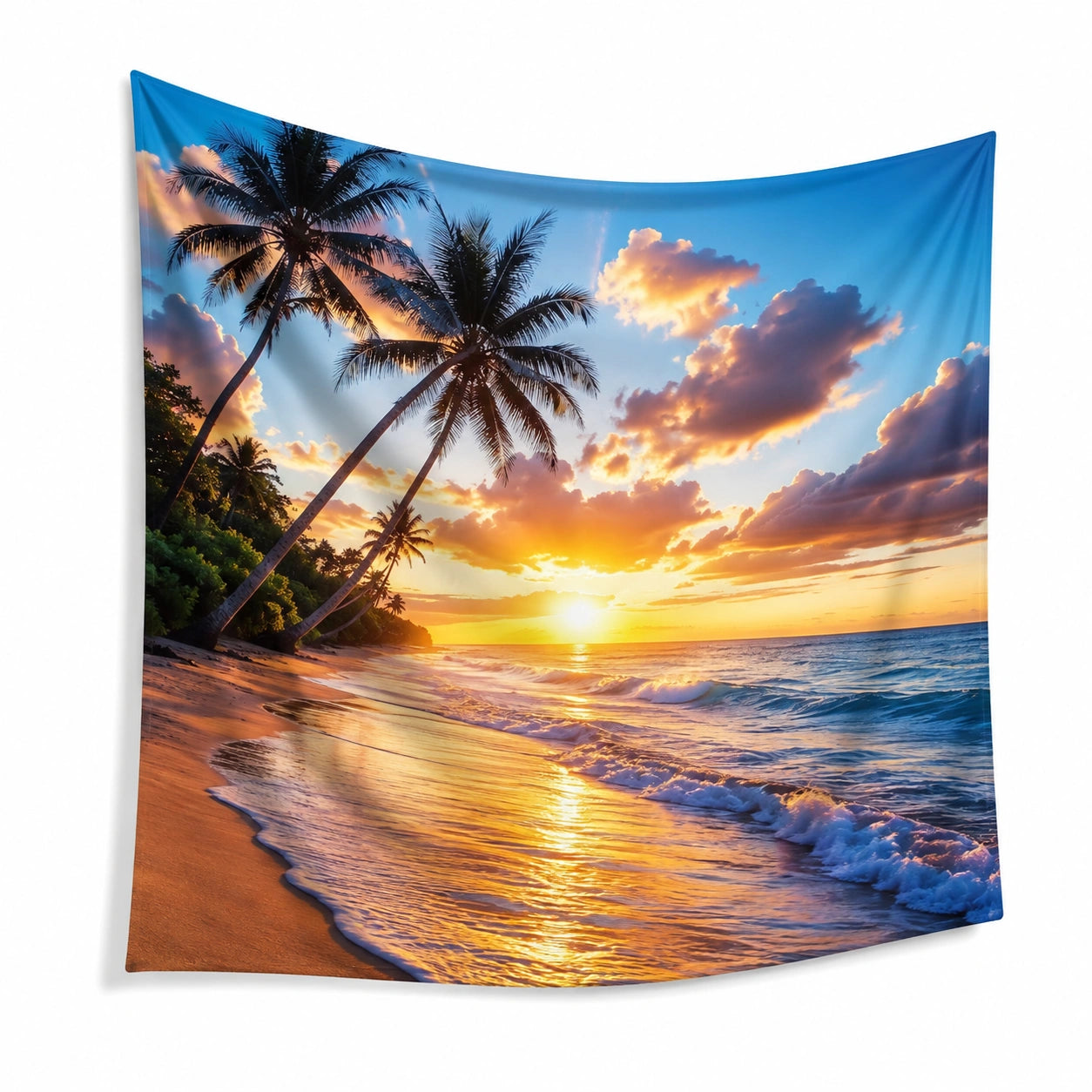Wandteppich 150 x 130 cm aus Polyester in Blau Orange mit Strandmotiv
