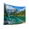 Wandteppich 150 x 130 cm aus Polyester Blau Grün mit Bergsee Landschaftsbild