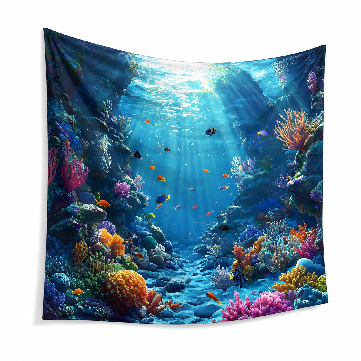 Wandteppich 150 x 130 cm Polyester Blau Unterwasser Korallenriff Dekoration