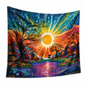 Wandteppich 150 x 130 cm Polyester Mehrfarbig Sonnenuntergang Waldmotiv