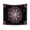 Wandteppich 150 x 150 cm aus Polyester Schwarz Rosa mit Blumenmandala als Wanddekoration