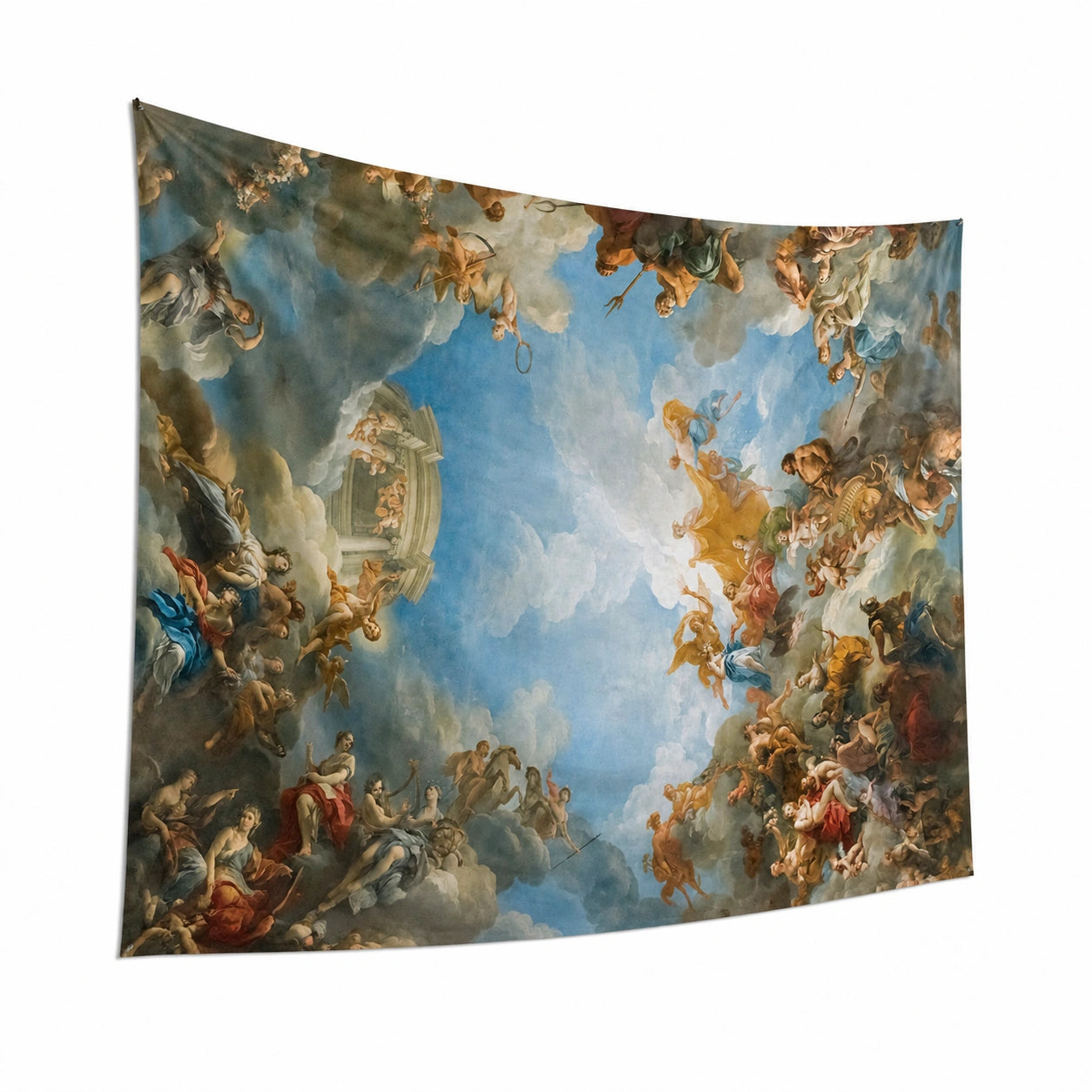 Wandteppich 150 x 150 cm aus Polyester Blau Mehrfarbig mit barockem Himmelsmotiv für Wanddekoration