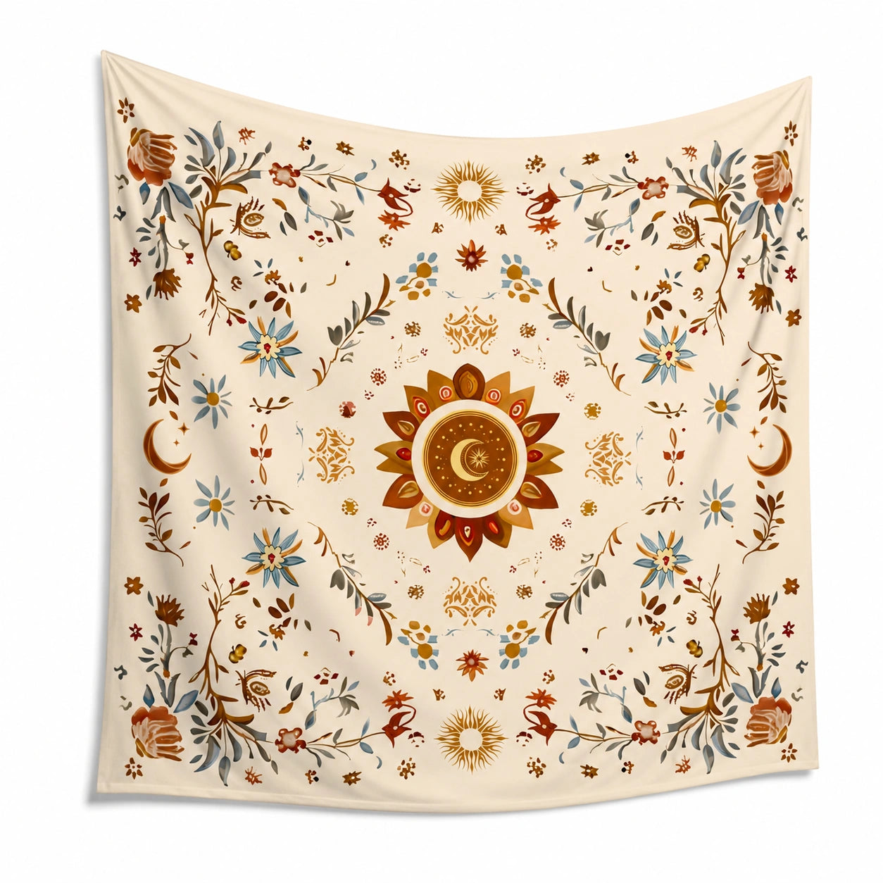 Wandteppich 150 x 150 cm aus Textilgewebe Cremebraun für Wanddekoration im Boho Stil